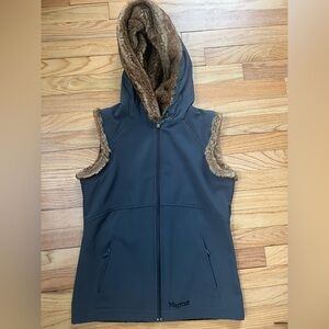 Marmot Soft-shell Vest with Faux Fur Hood & Trim
